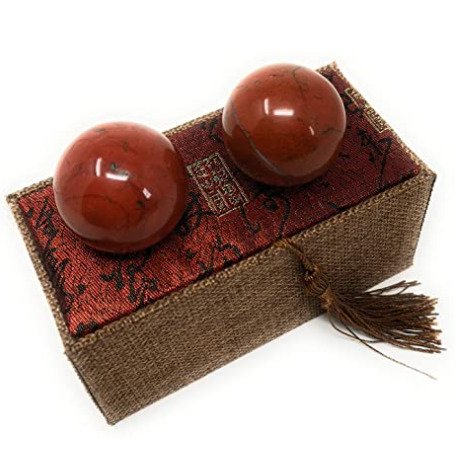 Asian Home Red Corundum Marble Stone Chinese Healthy Exercise Massage Baoding Balls